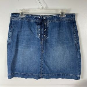 Loft Denim Lace Front Mini Skirt Size 12